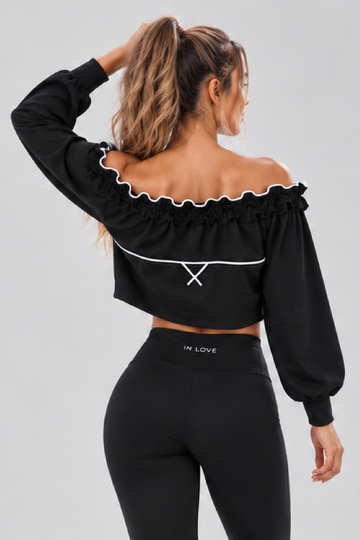 IN LOVE Adjustable Ruffle Off-shoulder Top - Black