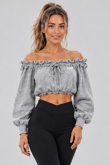 IN LOVE Adjustable Ruffle Off-shoulder Top - Gray