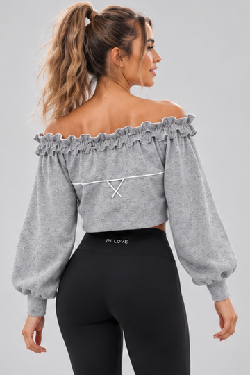 IN LOVE Adjustable Ruffle Off-shoulder Top - Gray