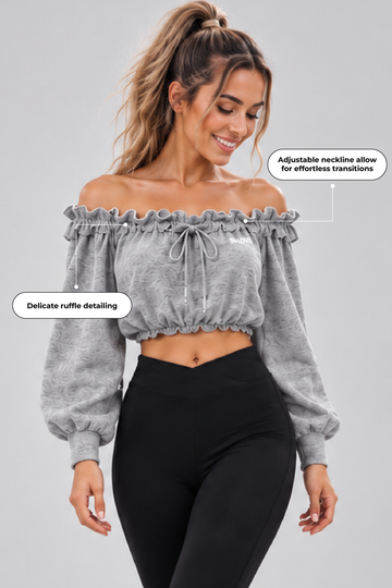 IN LOVE Adjustable Ruffle Off-shoulder Top - Gray