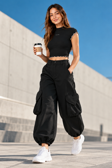 IN LOVE Mid-waist Utility Pants - Black