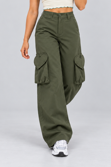 IN LOVE Mid-waist Utility Pants - Olive