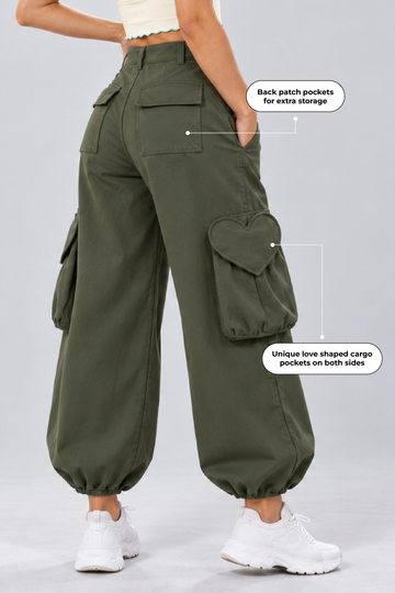 IN LOVE Mid-waist Utility Pants - Olive
